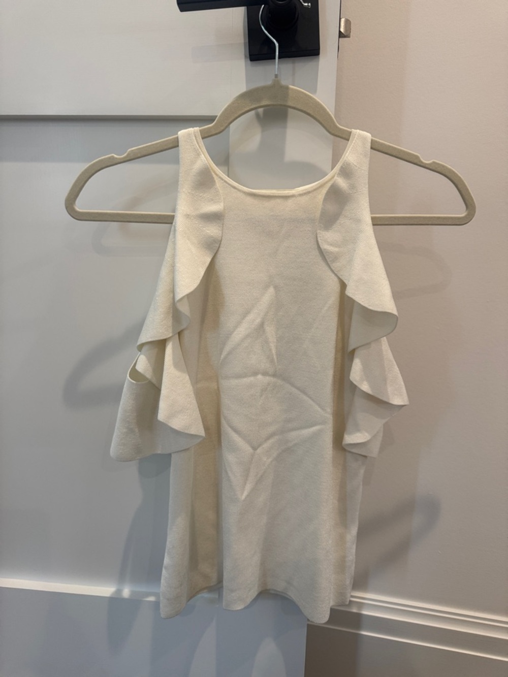 Jonathan Simkhai Cream Ruffle-Trim Tank